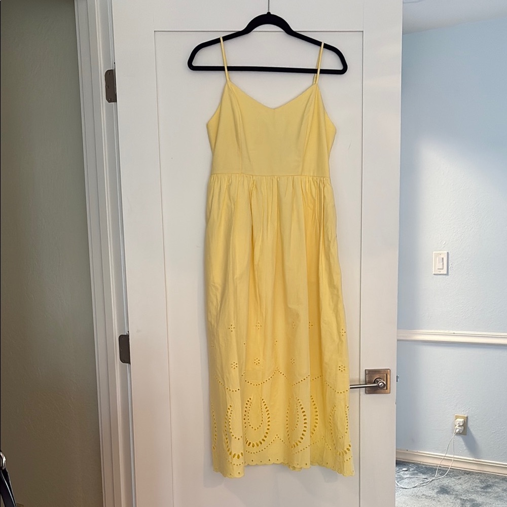 Sunny Yellow Midi Dress with Eyelet Details